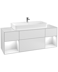 Villeroy und Boch Finion Waschtischunterschrank F211GFMT 160cm, Abdeckplatte white matt, Regale Glossy white lacquer, White matt lacquer