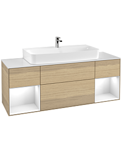 Villeroy und Boch Finion Waschtischunterschrank F211GFPC 160cm, Abdeckplatte white matt, Regale Glossy white lacquer, Oak Veneer