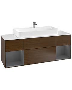 Villeroy und Boch Finion Villeroy und Boch F211GKGN 160cm, plaque de finition blanc mat, étagères laqué anthracite mat, placage noyer