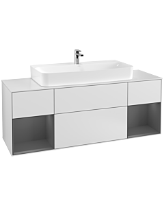 Villeroy und Boch Finion Villeroy und Boch F211GKMT 160cm, plaque de finition blanc mat, étagères laqué anthracite mat, laqué blanc mat