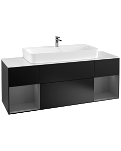 Villeroy und Boch Finion Waschtischunterschrank F211GKPD 160cm, Abdeckplatte white matt, Regale Anthracite matt lacquer, Black matt lacquer
