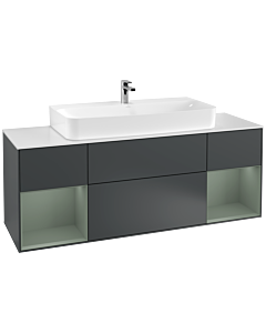 Villeroy und Boch Finion Waschtischunterschrank F211GMHG 160cm, Abdeckplatte white matt, Regale Olive matt lacquer, Midnight Blue Matt Lacquer