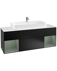 Villeroy und Boch Finion Villeroy und Boch F211GMPD 160cm, plaque de recouvrement blanc mat, étagères laqué mat olive, laqué mat noir