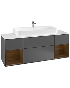 Villeroy und Boch Finion Villeroy und Boch F211GNGK 160cm, plaque de finition blanc mat, étagères placage noyer, anthracite mat