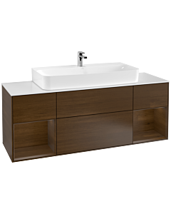 Villeroy und Boch Finion Waschtischunterschrank F211GNGN 160cm, Abdeckplatte white matt, Regale Walnut veneer, Walnut veneer