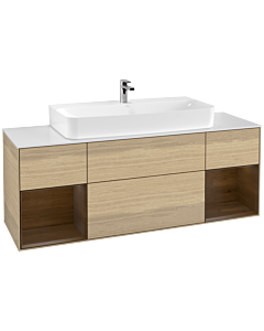 Villeroy und Boch Finion Waschtischunterschrank F211GNPC 160cm, Abdeckplatte white matt, Regale Walnut veneer, Oak Veneer