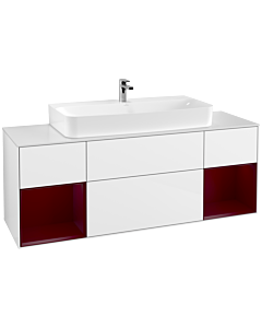 Villeroy und Boch Finion Waschtischunterschrank F211HBGF 160cm, Abdeckplatte white matt, Regale Peony matt lacquer, Glossy white lacquer
