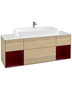 Villeroy und Boch Finion Waschtischunterschrank F211HBPC 160cm, Abdeckplatte white matt, Regale Peony matt lacquer, Oak Veneer