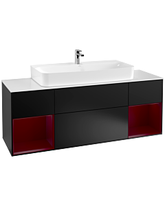 Villeroy und Boch Finion Waschtischunterschrank F211HBPD 160cm, Abdeckplatte white matt, Regale Peony matt lacquer, Black matt lacquer