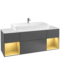 Villeroy und Boch Finion Waschtischunterschrank F211HFGK 160cm, Abdeckplatte white matt, Regale Gold matt lacquer, Anthracite matt