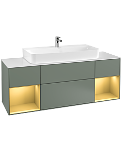 Villeroy und Boch Finion Villeroy und Boch F211HFGM 160cm, plaque de finition blanc mat, étagères laqué or mat, Olive Matt Lacquer
