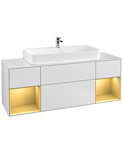 Villeroy und Boch Finion Villeroy und Boch F211HFMT 160cm, plaque de finition blanc mat, étagères laqué mat doré, laqué mat blanc