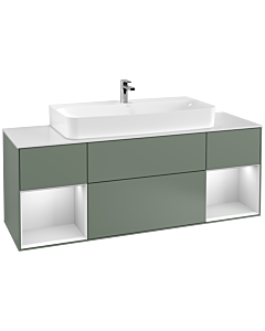 Villeroy und Boch Finion Villeroy und Boch F211MTGM 160cm, plaque de finition blanc mat, étagères laqué blanc mat, Olive Matt Lacquer