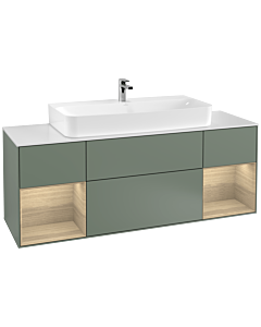 Villeroy und Boch Finion Villeroy und Boch F211PCGM 160cm, plaque de finition blanc mat, étagères Oak Veneer , Olive Matt Lacquer