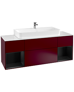 Villeroy und Boch Finion Waschtischunterschrank F211PDHB 160cm, Abdeckplatte white matt, Regale Black matt lacquer, Peony Matt