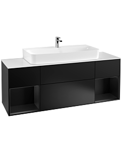 Villeroy und Boch Finion Waschtischunterschrank F211PDPD 160cm, Abdeckplatte white matt, Regale Black matt lacquer, Black matt lacquer