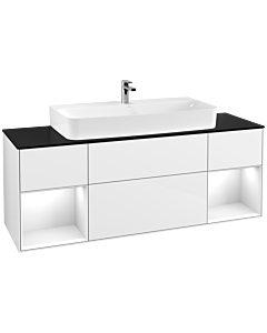 Villeroy und Boch Finion Villeroy und Boch F212GFGF 160cm, plaque de finition noir mat, étagères laqué blanc brillant, laqué blanc brillant