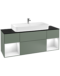 Villeroy und Boch Finion Villeroy und Boch F212GFGM 160cm, plaque de finition noir mat, étagères laqué blanc brillant, Olive Matt Lacquer