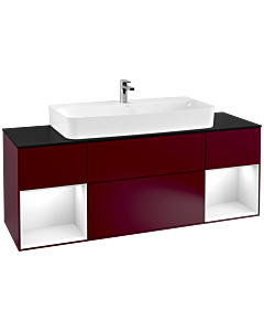 Villeroy und Boch Finion Waschtischunterschrank F212GFHB 160cm, Abdeckplatte black matt, Regale Glossy white lacquer, Peony Matt