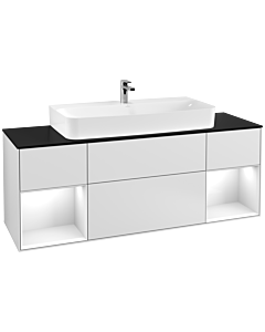 Villeroy und Boch Finion Waschtischunterschrank F212GFMT 160cm, Abdeckplatte black matt, Regale Glossy white lacquer, White matt lacquer