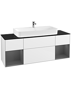 Villeroy und Boch Finion Waschtischunterschrank F212GKGF 160cm, Abdeckplatte black matt, Regale Anthracite matt lacquer, Glossy white lacquer