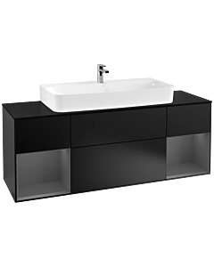 Villeroy und Boch Finion Waschtischunterschrank F212GKPD 160cm, Abdeckplatte black matt, Regale Anthracite matt lacquer, Black matt lacquer