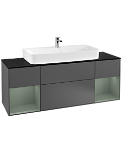 Villeroy und Boch Finion Villeroy und Boch F212GMGK 160cm, plaque de finition noir mat, étagères laqué olive mat, anthracite mat