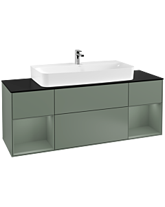 Villeroy und Boch Finion Waschtischunterschrank F212GMGM 160cm, Abdeckplatte black matt, Regale Olive matt lacquer, Olive Matt Lacquer