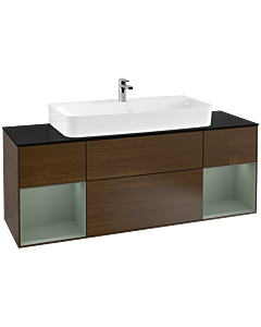 Villeroy und Boch Finion Villeroy und Boch F212GMGN 160cm, plaque de finition noir mat, étagères laqué mat olive, placage noyer