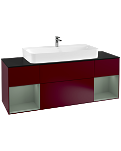 Villeroy und Boch Finion Villeroy und Boch F212GMHB 160cm, plaque de finition noir mat, étagères olive laqué mat, Peony Matt