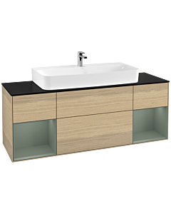 Villeroy und Boch Finion Villeroy und Boch F212GMPC 160cm, plaque de finition noir mat, étagères olive laqué mat, Oak Veneer