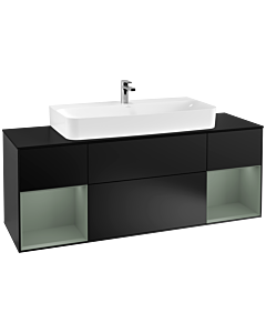 Villeroy und Boch Finion Waschtischunterschrank F212GMPD 160cm, Abdeckplatte black matt, Regale Olive matt lacquer, Black matt lacquer