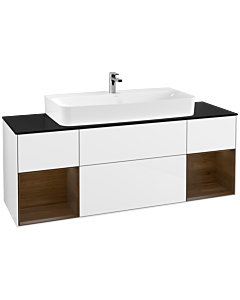 Villeroy und Boch Finion Villeroy und Boch F212GNGF 160cm, plaque de finition noir mat, étagères placage noyer, laqué blanc brillant