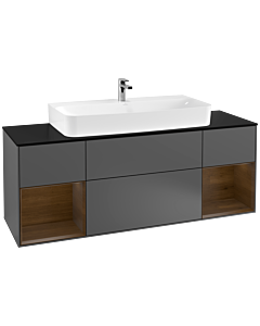 Villeroy und Boch Finion Villeroy und Boch F212GNGK 160cm, plateau noir mat, étagères en placage noyer, anthracite mat