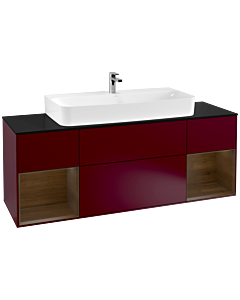 Villeroy und Boch Finion Waschtischunterschrank F212GNHB 160cm, Abdeckplatte black matt, Regale Walnut veneer, Peony Matt