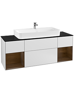 Villeroy und Boch Finion Villeroy und Boch F212GNMT 160cm, plaque de finition noire mate, étagères en placage noyer, laqué blanc mat