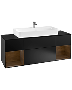 Villeroy und Boch Finion Villeroy und Boch F212GNPD 160cm, plaque de finition noir mat, étagères en placage noyer, laqué noir mat