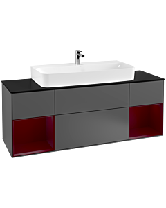 Villeroy und Boch Finion Villeroy und Boch F212HBGK 160cm, plaque de finition noir mat, étagères Peony laqué mat, anthracite mat