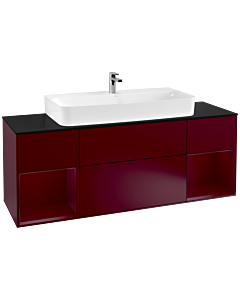Villeroy und Boch Finion Waschtischunterschrank F212HBHB 160cm, Abdeckplatte black matt, Regale Peony matt lacquer, Peony Matt