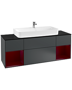Villeroy und Boch Finion Waschtischunterschrank F212HBHG 160cm, Abdeckplatte black matt, Regale Peony matt lacquer, Midnight Blue Matt Lacquer