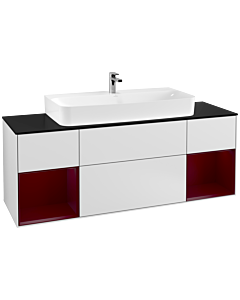Villeroy und Boch Finion Waschtischunterschrank F212HBMT 160cm, Abdeckplatte black matt, Regale Peony matt lacquer, White matt lacquer