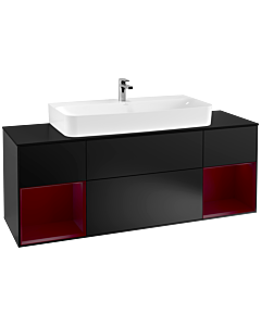 Villeroy und Boch Finion Waschtischunterschrank F212HBPD 160cm, Abdeckplatte black matt, Regale Peony matt lacquer, Black matt lacquer