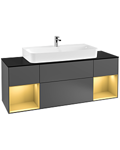 Villeroy und Boch Finion Waschtischunterschrank F212HFGK 160cm, Abdeckplatte black matt, Regale Gold matt lacquer, Anthracite matt