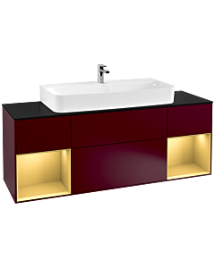 Villeroy und Boch Finion Waschtischunterschrank F212HFHB 160cm, Abdeckplatte black matt, Regale Gold matt lacquer, Peony Matt