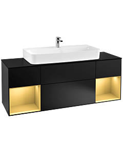Villeroy und Boch Finion Villeroy und Boch F212HFPD 160cm, plaque de finition noir mat, étagères laqué mat doré, laqué mat noir