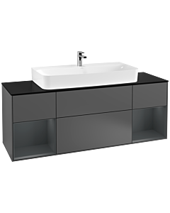 Villeroy und Boch Finion Villeroy und Boch F212HGGK 160cm, plaque de finition noir mat, étagères Laque mat minuit, anthracite mat