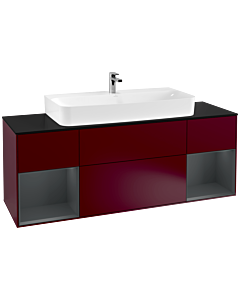 Villeroy und Boch Finion Villeroy und Boch F212HGHB 160cm, plaque de finition noir mat, étagères laqué mat minuit, Peony Matt