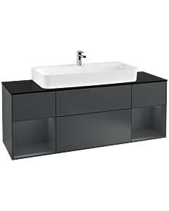 Villeroy und Boch Finion Waschtischunterschrank F212HGHG 160cm, Abdeckplatte black matt, Regale Midnight matt lacquer, Midnight Blue Matt Lacquer