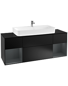 Villeroy und Boch Finion Villeroy und Boch F212HGPD 160cm, plaque de finition noir mat, étagères laqué mat minuit, laqué noir mat