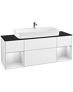 Villeroy und Boch Finion Villeroy und Boch F212MTGF 160cm, plaque de finition noir mat, étagères laqué blanc mat, laqué blanc brillant
